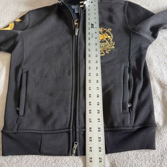 Vintage Polo by Ralph Lauren Men’s Black and Gold Cotton Zip Varsity Sweatshirt - Picture 5 of 16